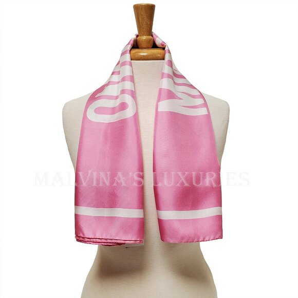MOSCHINO SCARF PINK PAPER DOLL TEDDY BEAR & LOGO SILK TWILL SQUARE FOULARD 34" - Picture 5 of 9